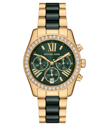Michael Kors Michael  Women's Lexington Chronograph Green Ceramic And Gold-tone Stainless Steel Watch