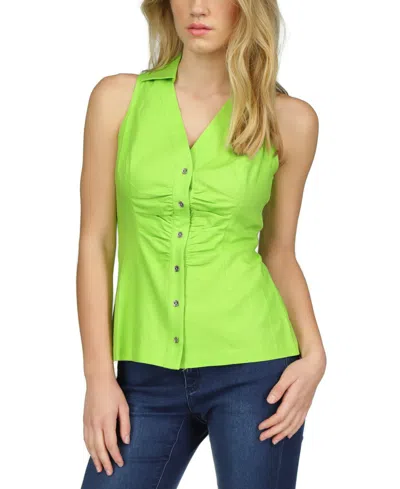 Michael Kors Michael  Women's Linen Sleeveless Button-front Top In Green Apple