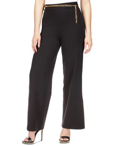 Michael Kors Michael  Women's Chain-belt High-rise Wide-leg Pants In Black