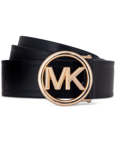 Michael Kors Michael  Women's Logo-buckle Leather Belt In Black,gold
