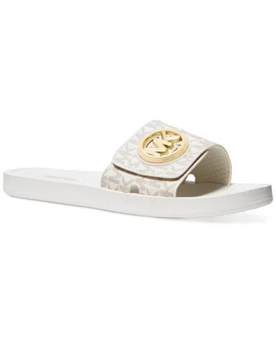 Michael Kors Michael  Women's Mk Charm Pool Slide Slip-on Flat Sandals In Cream,vanilla
