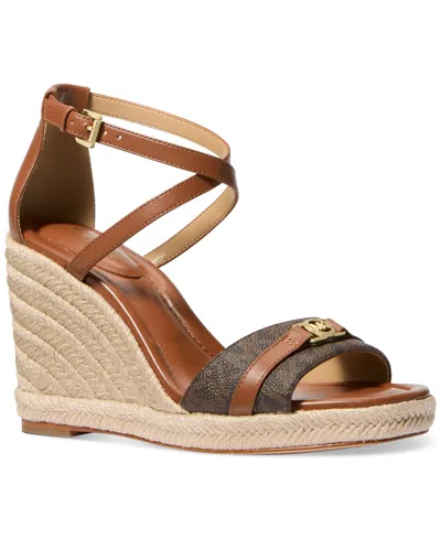 Michael Kors Michael  Women's Mandy Wedge Sandals In Brown,luggage Leather