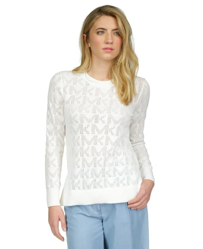 Michael Kors Michael  Women's Logo Mesh-stitch Monogrammed Sweater, Regular & Petite In White