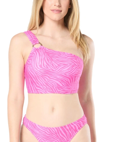 Michael Kors Michael  Women's One-shoulder O-ring Bikini Top In Pink