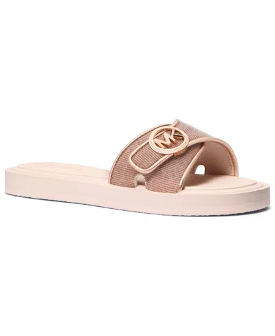 Michael Kors Michael  Women's Open Toe Mk Pool Slides Sandals In Brown