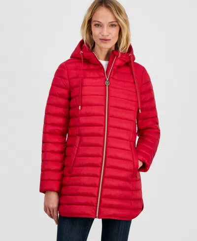 Michael Kors Michael  Women's Packable Hooded Puffer Coat In Red
