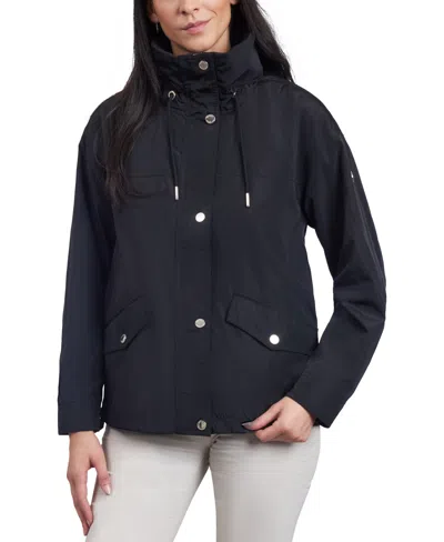 Michael Kors Michael  Women's Petite Hooded Bomber Raincoat In Black