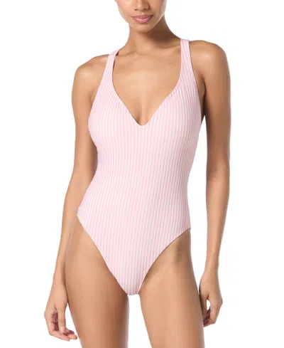 Michael Kors Michael  Women's Plunging V-neck Cross-back One-piece Swimsuit In Rosewater