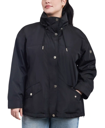 Michael Kors Michael  Women's Plus Size Cinched-waist Bomber Raincoat In Black