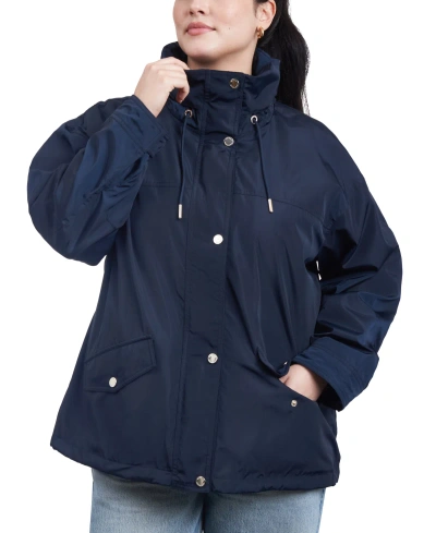 Michael Kors Michael  Women's Plus Size Cinched-waist Bomber Raincoat In Midnight