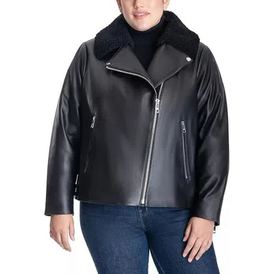 Pre-owned Michael Kors Michael  Women's Plus Size Moto Genuine Leather Jacket In Black