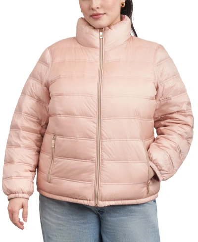 Michael Kors Michael  Women's Plus Size Reversible Shine Down Puffer Coat, Created For Macy's In Rosewater,dusty Rose