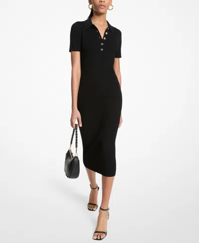 Michael Kors Michael  Women's Polo Collar Midi Dress In Black