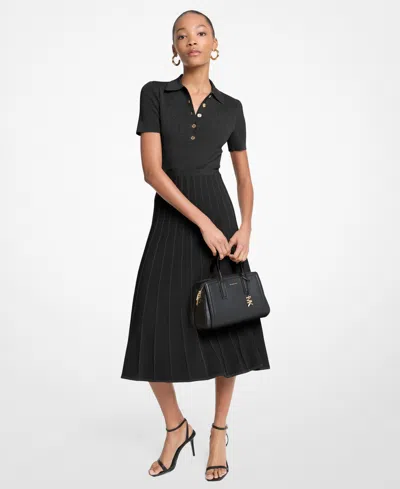 Michael Kors Michael  Women's Polo Collar Short-sleeve Midi Dress In Black