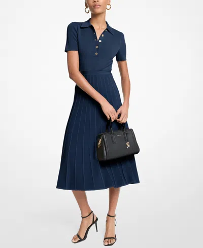 Michael Kors Michael  Women's Polo Collar Short-sleeve Midi Dress In Blue