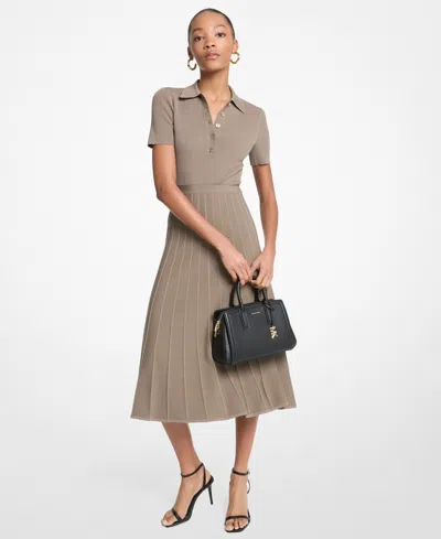 Michael Kors Michael  Women's Polo Collar Short-sleeve Midi Dress In Gray