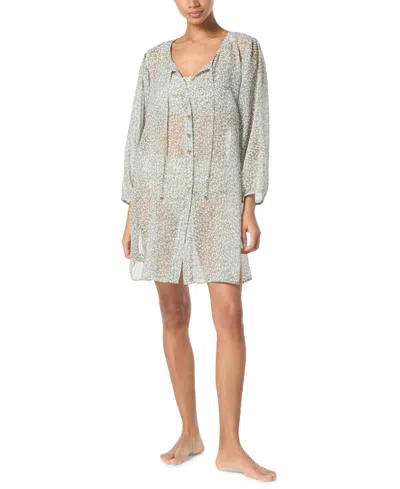 Michael Kors Michael  Women's Printed Button-front Cover-up Shirt In Safari Green