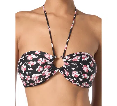 Michael Kors Michael  Women's Printed Halter Bandeau Bikini Top In Dark Dusty Rose