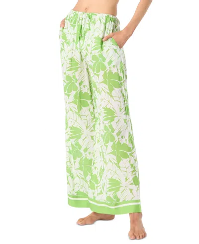 Michael Kors Michael  Women's Printed High Rise Wide Leg Cover-up Pants In Green Apple