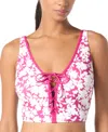 Michael Kors Michael  Women's Printed Lace-up V-neck Bikini Top In Bright Wild Berry