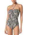 Michael Kors Michael  Women's Printed Logo-ring Shirred One- Piece Swimsuit In Multi