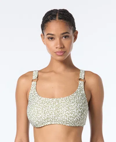 Michael Kors Michael  Women's Printed Scoop-neck Bikini Top In Safari Green
