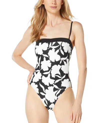 Michael Kors Michael  Women's Printed Square-neck One-piece Swimsuit In Black