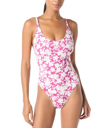 Michael Kors Michael  Women's Printed Strappy One-piece Swimsuit In Bright Wild Berry
