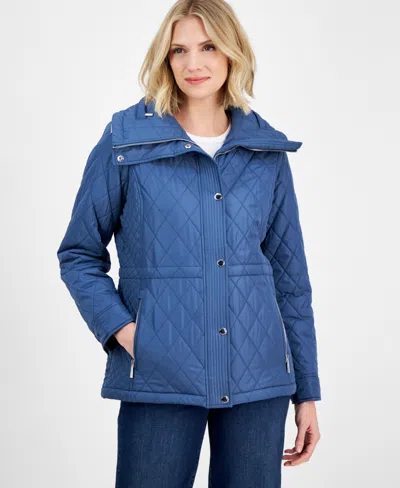 Michael Kors Michael  Women's Quilted Hooded Zip-front Coat, Exclusively At Macy's In Dark Chambray