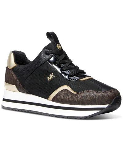 Michael Kors Michael  Women's Raina Lace-up Trainer Running Sneakers In Black,brown