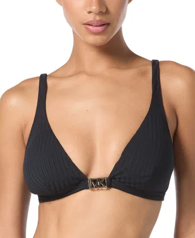 Michael Kors Michael  Women's Ribbed Hardware V-neck Bikini Top