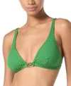Michael Kors Michael  Women's Ribbed Hardware V-neck Bikini Top In Green