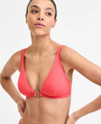 Michael Kors Michael  Women's Ribbed Hardware V-neck Bikini Top