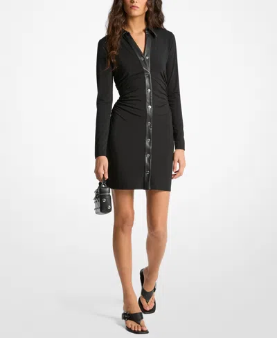 Michael Kors Michael  Women's Ruched V-neck Mini Dress In Black