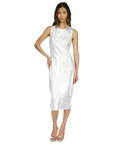 Michael Kors Michael  Women's Sequined Sleeveless Midi Dress In Silver