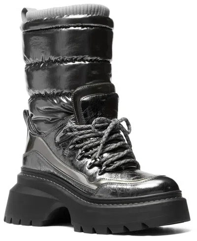 Michael Kors Shiloh Metallic Mixed-media Boot In Black