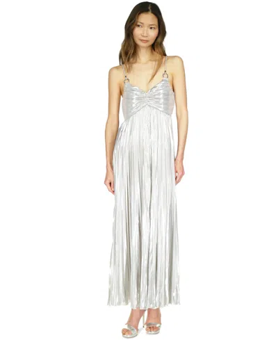 Michael Kors Michael  Women's Shine Pleated Empire-waist Dress In Silver