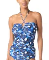 Michael Kors Michael  Women's Shirred Halter Tankini Top In New Navy