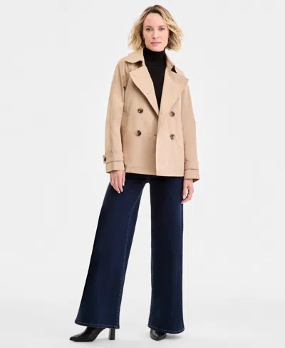 Michael Kors Michael  Women's Short Double-breasted Trench Coat In Brown