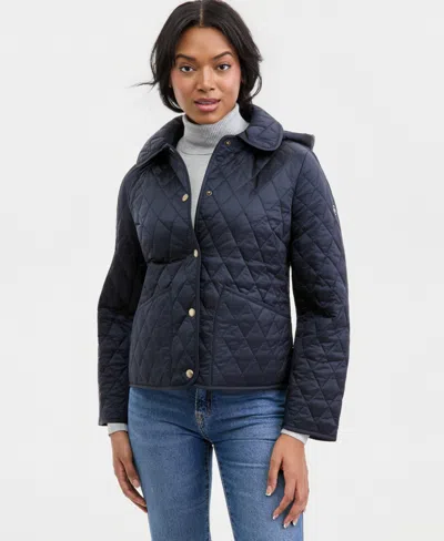 Michael Kors Michael  Women's Short Hooded Quilted Coat In Blue