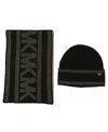 Michael Kors Michael  Women's Signature 2-piece Mk Sport Tape Cuff Beanie And Scarf Set In Brown