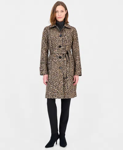 Michael Kors Michael  Women's Single-breasted Trench Coat In Leopard