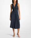 Michael Kors Michael  Women's Sleeveless Center Front Zipper Midi Dress In Blue