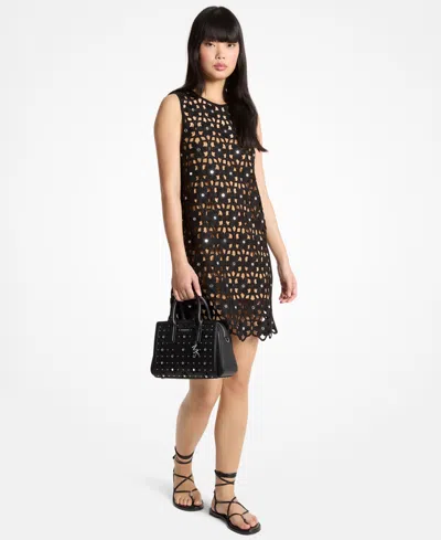 Michael Kors Mirror Embellished Floral Crochet Dress In Black