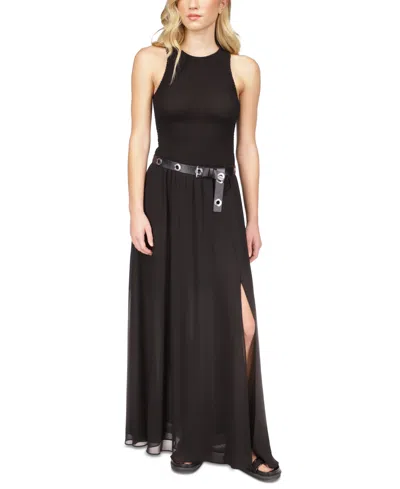 Michael Kors Smocked Georgette Maxi Dress In Black