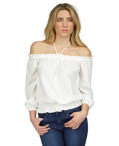 Michael Kors Michael  Women's Smocked Off-the-shoulder Top In White