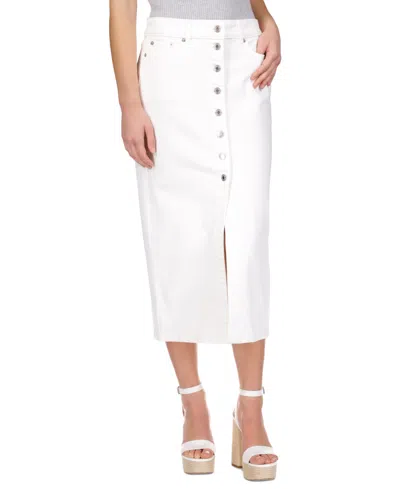 Michael Kors Michael  Women's Stretch-denim Button Midi Skirt In Optic White