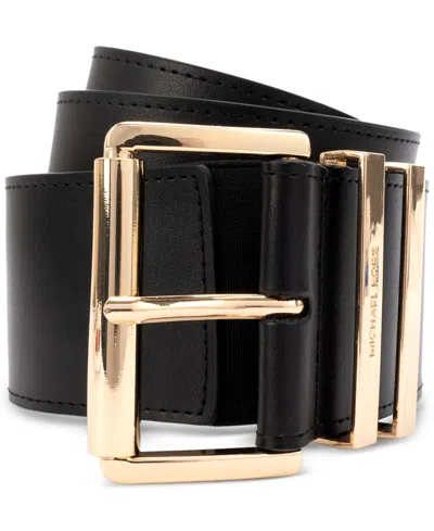 Michael Kors Michael  Women's Wide Calf Hair Leather Belt In Black
