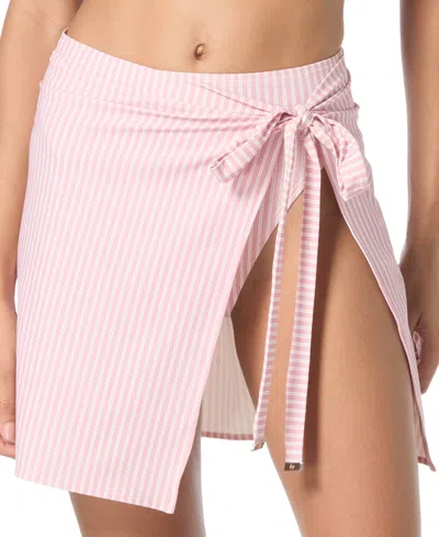 Michael Kors Michael  Women's Striped Side-tie Pareo Cover-up In Pink