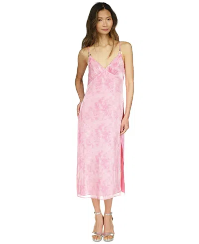 Michael Kors Michael  Women's Tonal-print Slit Slip Dress In Bouquet